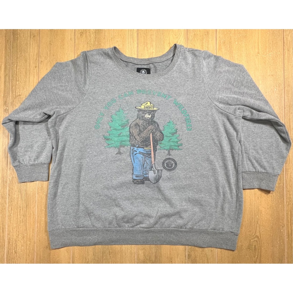 Smokey Bear Prevent Wildfires original tag Sweatshirt Gray Plus Size 3